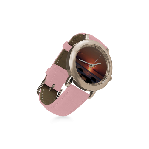 Shockwave Sunset Women's Rose Gold Leather Strap Watch(Model 201)