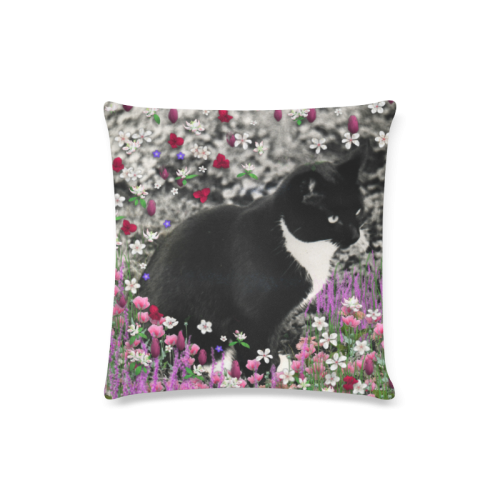 Freckles in Flowers II Black White Tuxedo Cat Custom Zippered Pillow Case 16"x16"(Twin Sides)