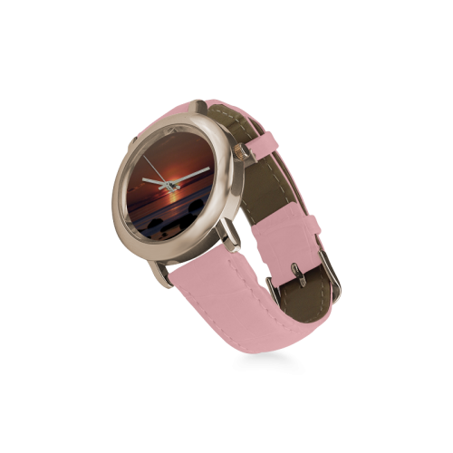 Shockwave Sunset Women's Rose Gold Leather Strap Watch(Model 201)
