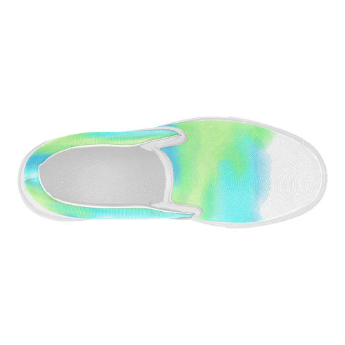 blue green water color abstract art Women's Slip-on Canvas Shoes (Model 019)