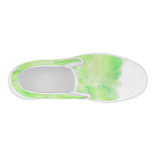 bright green watercolor abstract art Women's Slip-on Canvas Shoes (Model 019)