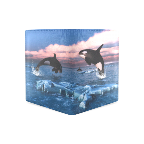 Killer Whales In The Arctic Ocean Men's Leather Wallet (Model 1612)