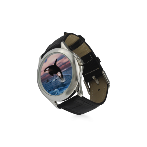 Killer Whales In The Arctic Ocean Women's Classic Leather Strap Watch(Model 203)