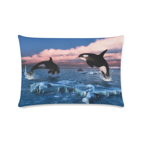 Killer Whales In The Arctic Ocean Custom Rectangle Pillow Case 16"x24" (one side)