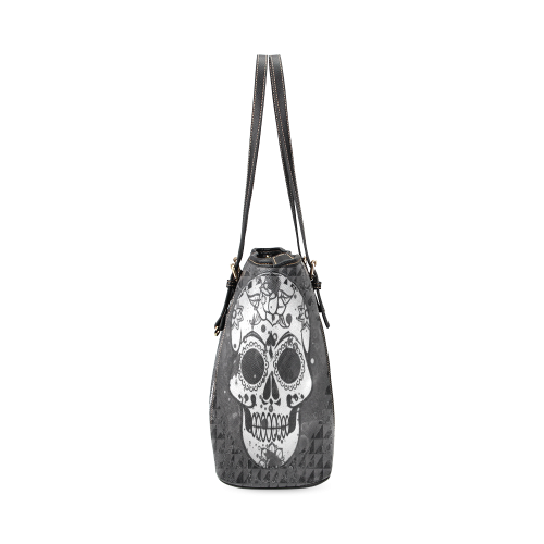 black and white Skull Leather Tote Bag/Large (Model 1640)