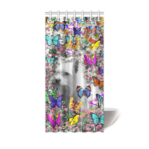 Violet in Butterflies Westie White Terrier Dog Shower Curtain 36"x72"
