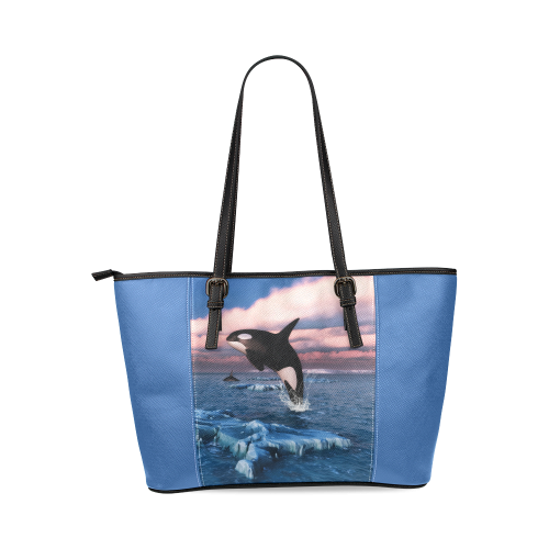 Killer Whales In The Arctic Ocean Leather Tote Bag/Small (Model 1640)