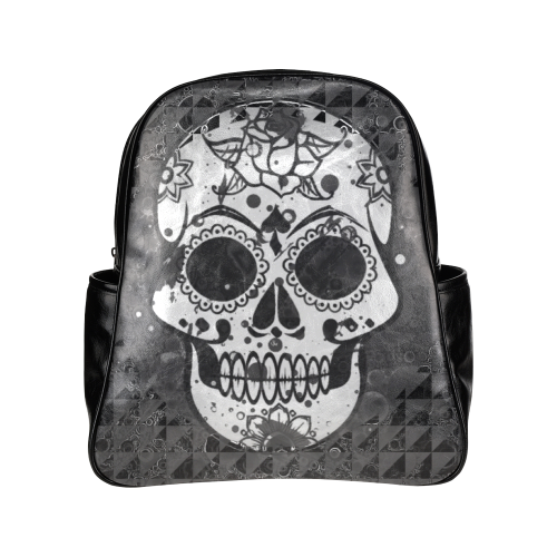 black and white Skull Multi-Pockets Backpack (Model 1636)