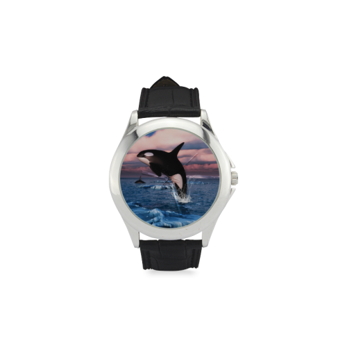 Killer Whales In The Arctic Ocean Women's Classic Leather Strap Watch(Model 203)