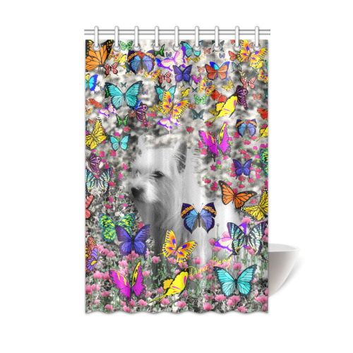 Violet in Butterflies Westie White Terrier Dog Shower Curtain 48"x72"