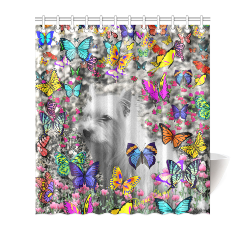 Violet in Butterflies Westie White Terrier Dog Shower Curtain 66"x72"