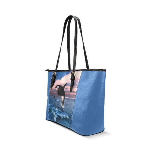 Killer Whales In The Arctic Ocean Leather Tote Bag/Small (Model 1640)