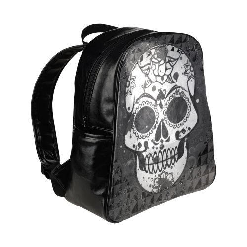 black and white Skull Multi-Pockets Backpack (Model 1636)