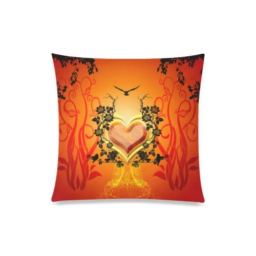 Heart with flowers Custom Zippered Pillow Case 20"x20"(Twin Sides)