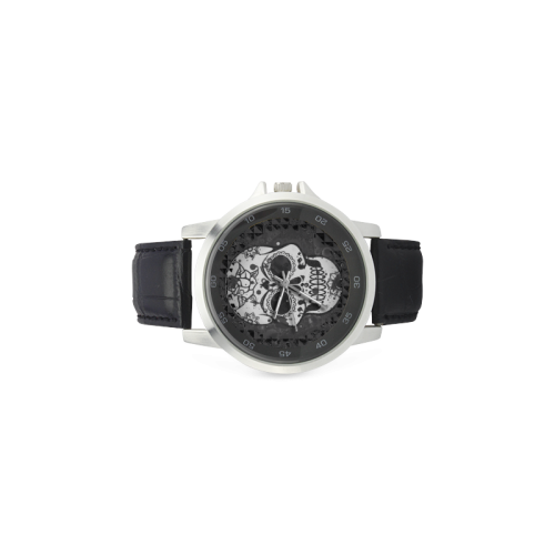 black and white Skull Unisex Stainless Steel Leather Strap Watch(Model 202)