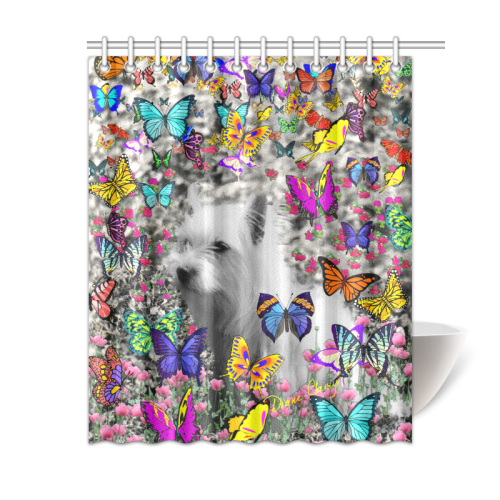Violet in Butterflies Westie White Terrier Dog Shower Curtain 60"x72"