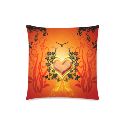 Heart with flowers Custom Zippered Pillow Case 18"x18"(Twin Sides)