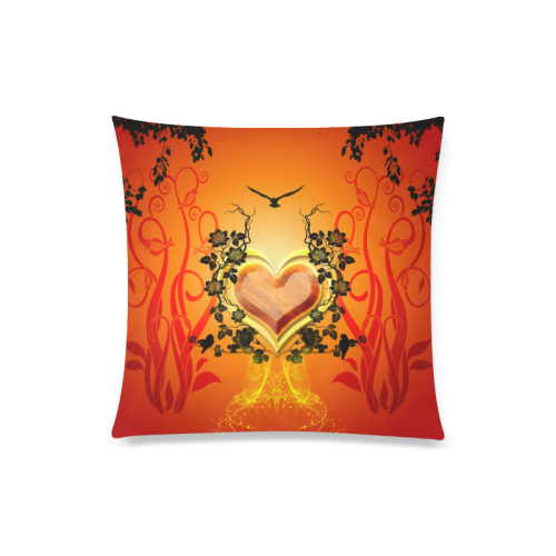 Heart with flowers Custom Zippered Pillow Case 20"x20"(Twin Sides)