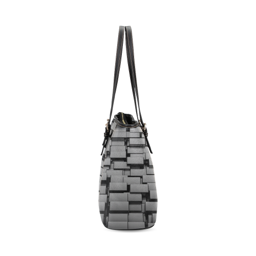 Glossy Back 3D Cubes Leather Tote Bag/Small (Model 1640)