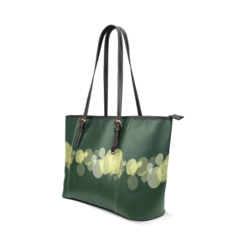 Green Bokeh Glitter Discs Leather Tote Bag/Large (Model 1640)