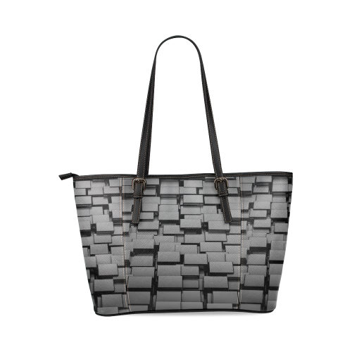 Glossy Back 3D Cubes Leather Tote Bag/Large (Model 1640)