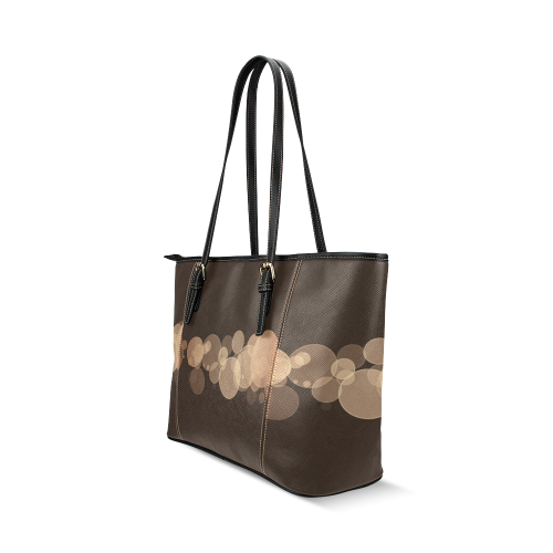 Brown Bokeh Glitter Discs Leather Tote Bag/Small (Model 1640)