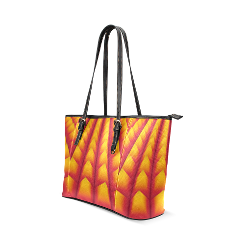 Yellow and Orange 3D Pyramids Leather Tote Bag/Large (Model 1640)