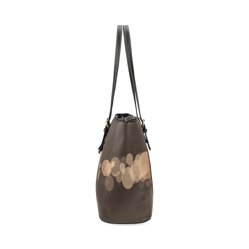 Brown Bokeh Glitter Discs Leather Tote Bag/Large (Model 1640)