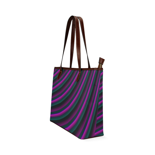 Glossy Purple Gradient Stripes Shoulder Tote Bag (Model 1646)