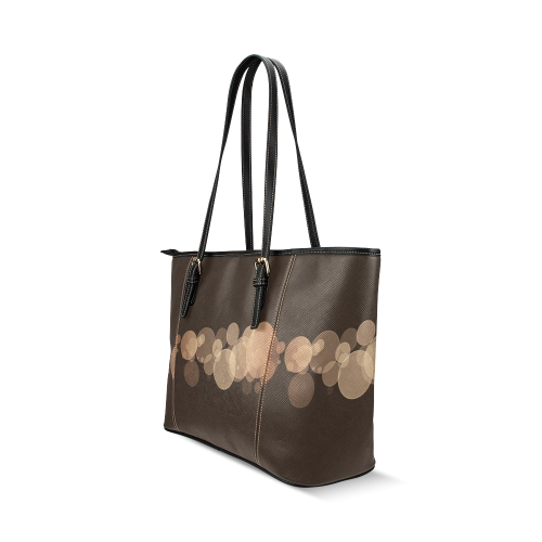 Brown Bokeh Glitter Discs Leather Tote Bag/Large (Model 1640)