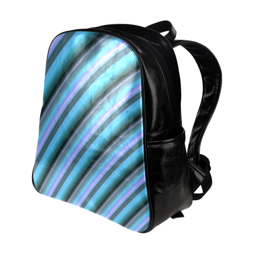 Glossy Light Blue Gradient Stripes Multi-Pockets Backpack (Model 1636)