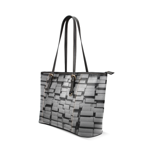 Glossy Back 3D Cubes Leather Tote Bag/Small (Model 1640)