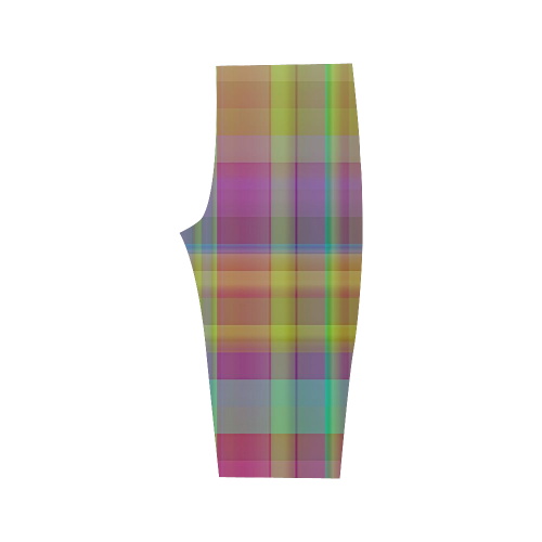 modern plaid, cool colors Hestia Cropped Leggings (Model L03)