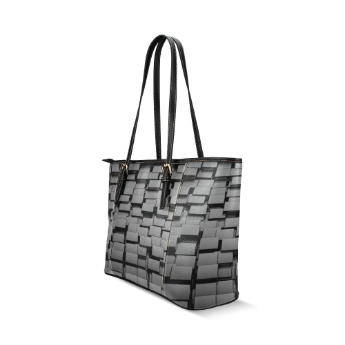 Glossy Back 3D Cubes Leather Tote Bag/Large (Model 1640)