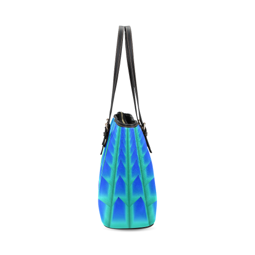 Blue and Green 3D Pyramids Leather Tote Bag/Large (Model 1640)