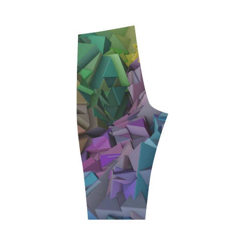 Colorful 3D Low Poly Abstract Geometric Shapes Hestia Cropped Leggings (Model L03)