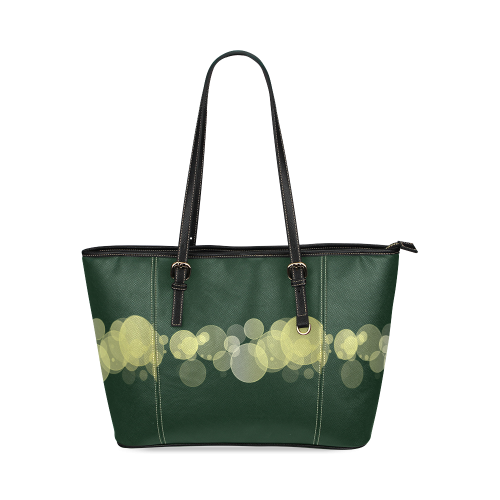Green Bokeh Glitter Discs Leather Tote Bag/Large (Model 1640)