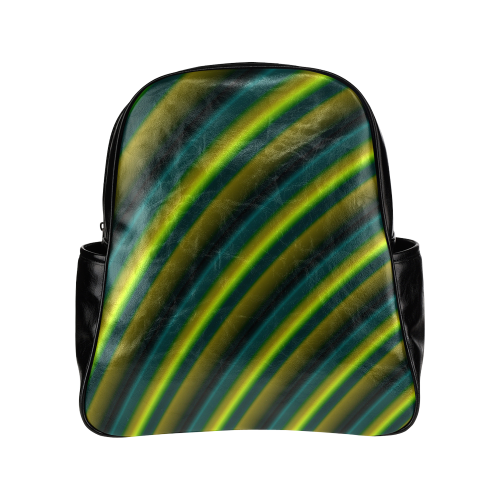 Glossy Lime Green Gradient Stripes Multi-Pockets Backpack (Model 1636)