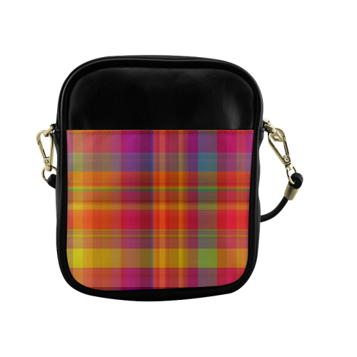 modern plaid, hot colors Sling Bag (Model 1627)