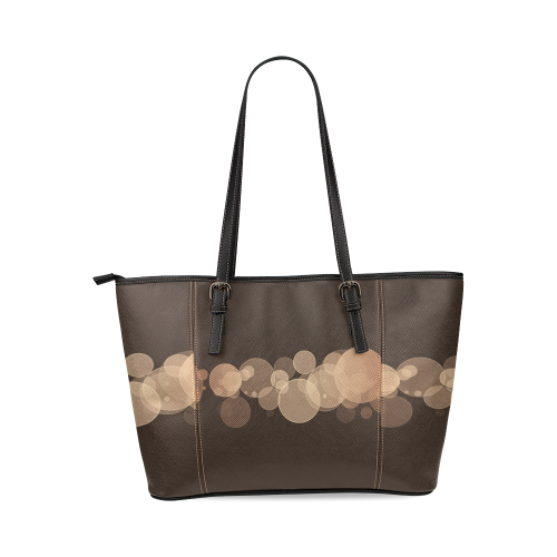 Brown Bokeh Glitter Discs Leather Tote Bag/Small (Model 1640)