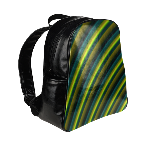 Glossy Lime Green Gradient Stripes Multi-Pockets Backpack (Model 1636)