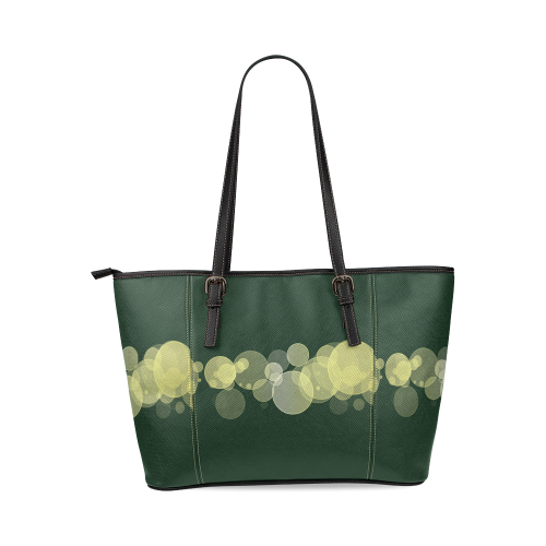 Green Bokeh Glitter Discs Leather Tote Bag/Large (Model 1640)