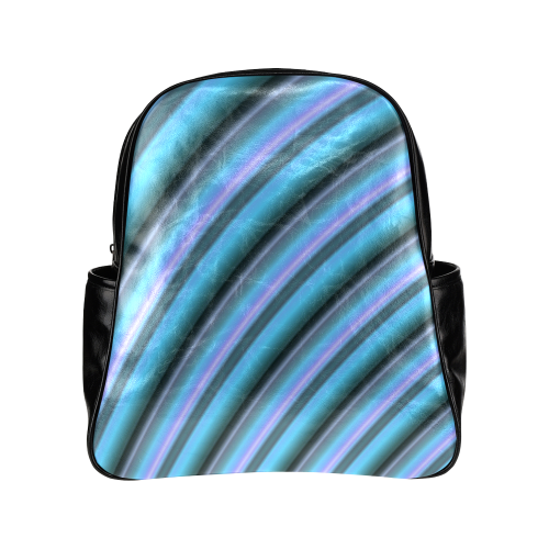 Glossy Light Blue Gradient Stripes Multi-Pockets Backpack (Model 1636)