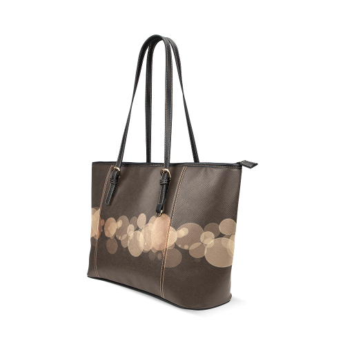 Brown Bokeh Glitter Discs Leather Tote Bag/Small (Model 1640)