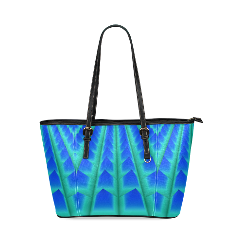 Blue and Green 3D Pyramids Leather Tote Bag/Large (Model 1640)