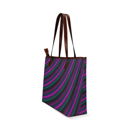 Glossy Purple Gradient Stripes Shoulder Tote Bag (Model 1646)