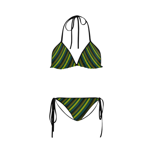 Glossy Lime Green Gradient Stripes Custom Bikini Swimsuit