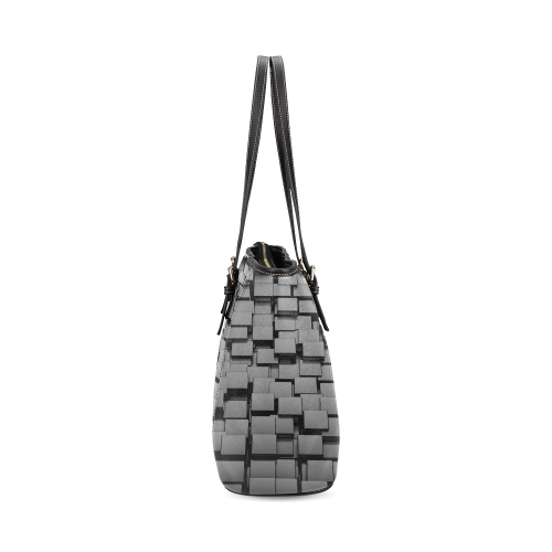 Glossy Back 3D Cubes Leather Tote Bag/Large (Model 1640)
