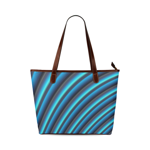 Glossy Blue Gradient Stripes Shoulder Tote Bag (Model 1646)