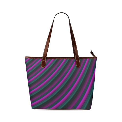 Glossy Purple Gradient Stripes Shoulder Tote Bag (Model 1646)